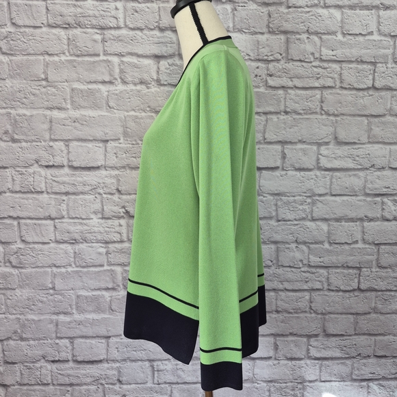 Exclusively Misook Cardigan Green Black Trim Open Front Long Sleeve Womens Sz M - Picture 7 of 8
